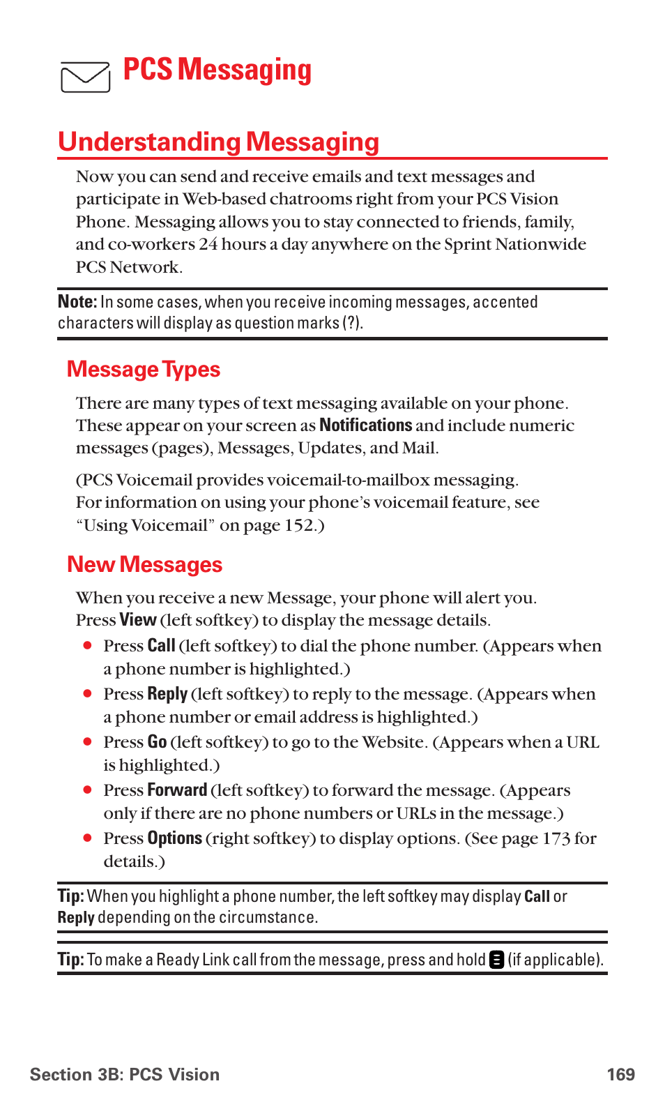 Understanding messaging, Message types, New messages | Pcs messaging | Sanyo RL 4920 User Manual | Page 181 / 258