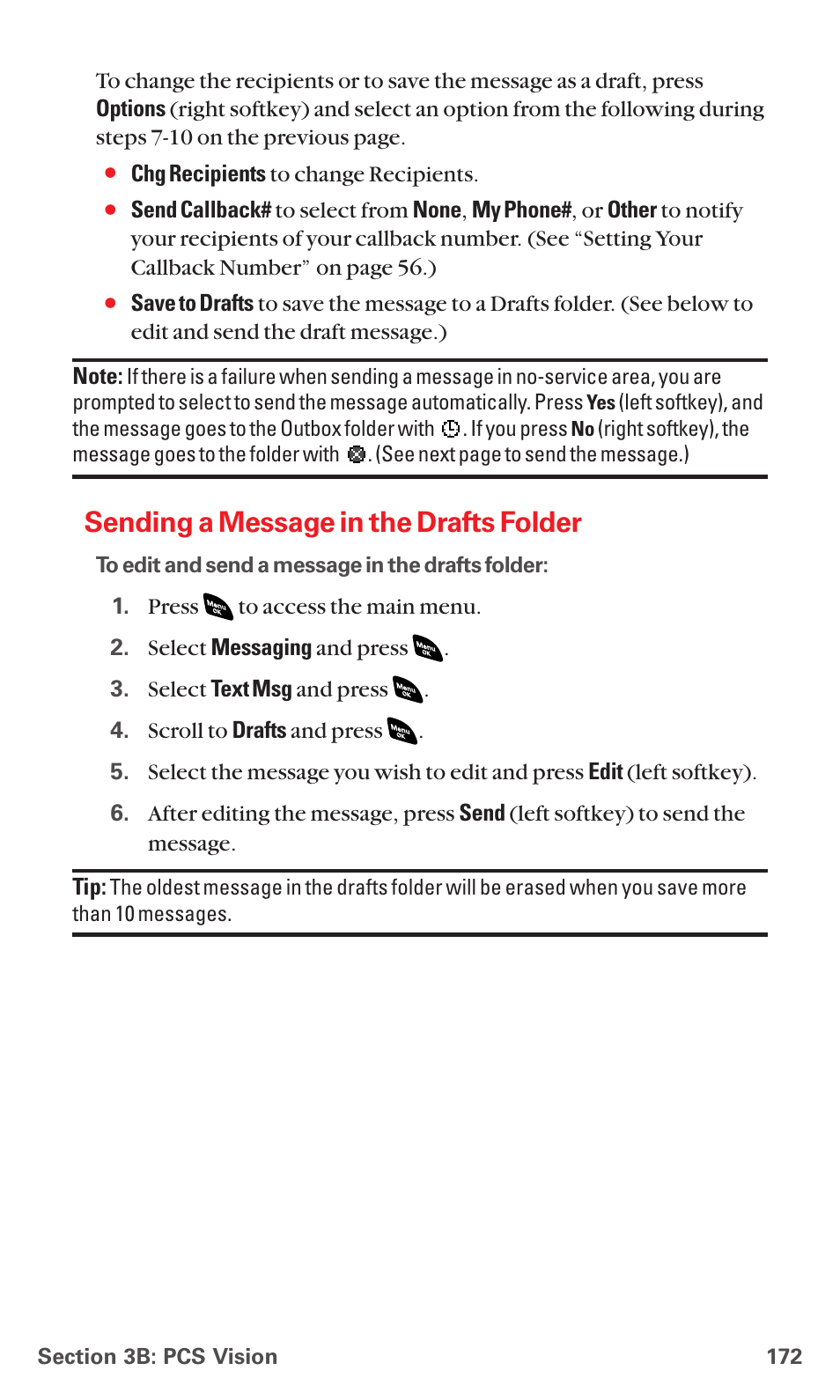 Sending a message in the drafts folder | Sanyo RL 4920 User Manual | Page 184 / 258