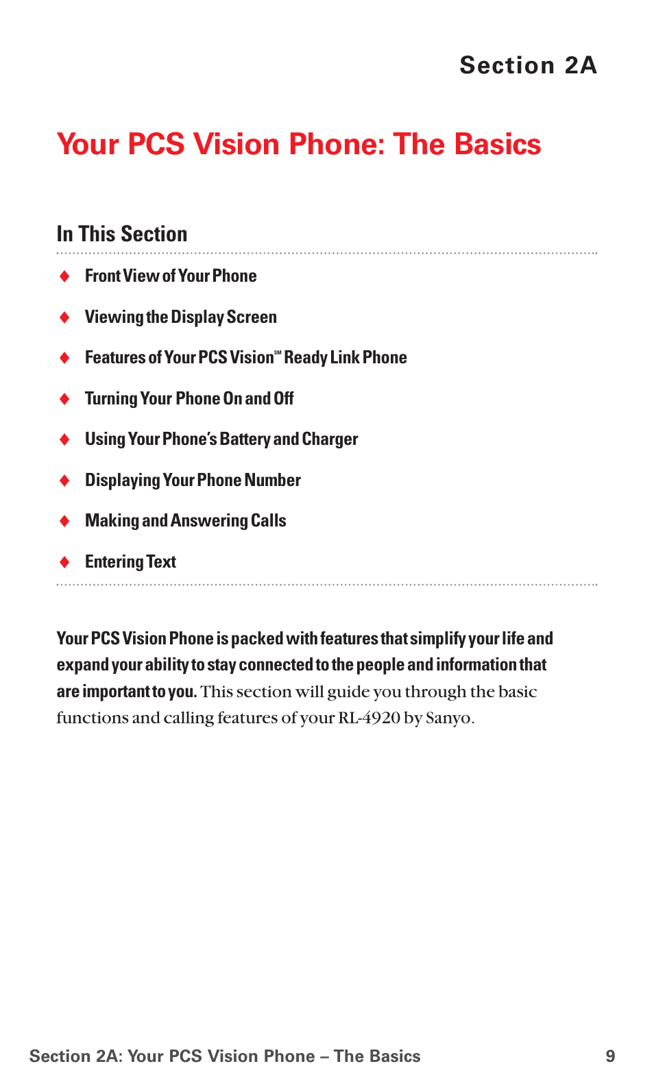 2a. your pcs vision phone: the basics, Your pcs vision phone: the basics | Sanyo RL 4920 User Manual | Page 21 / 258