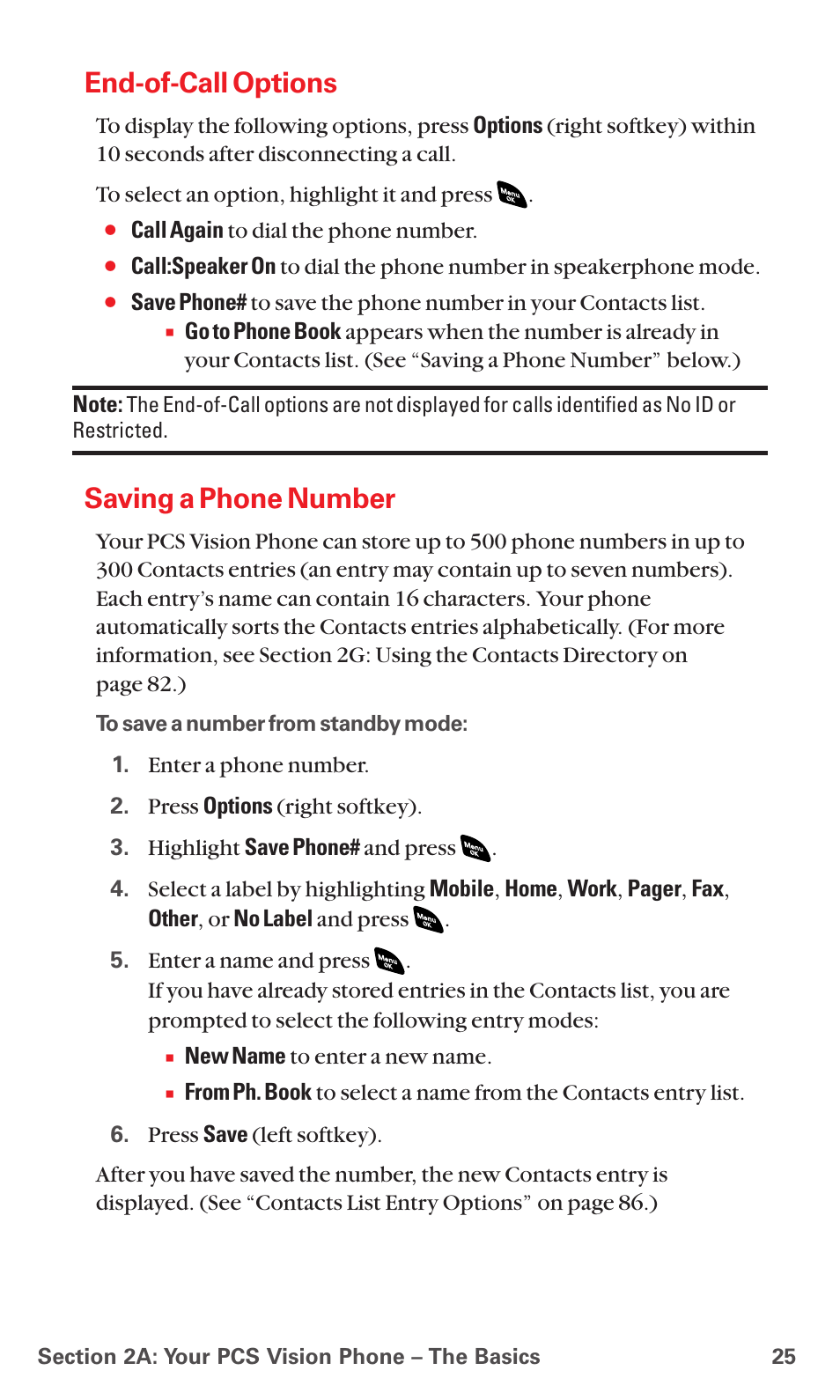 End-of-call options, Saving a phone number | Sanyo RL 4920 User Manual | Page 37 / 258