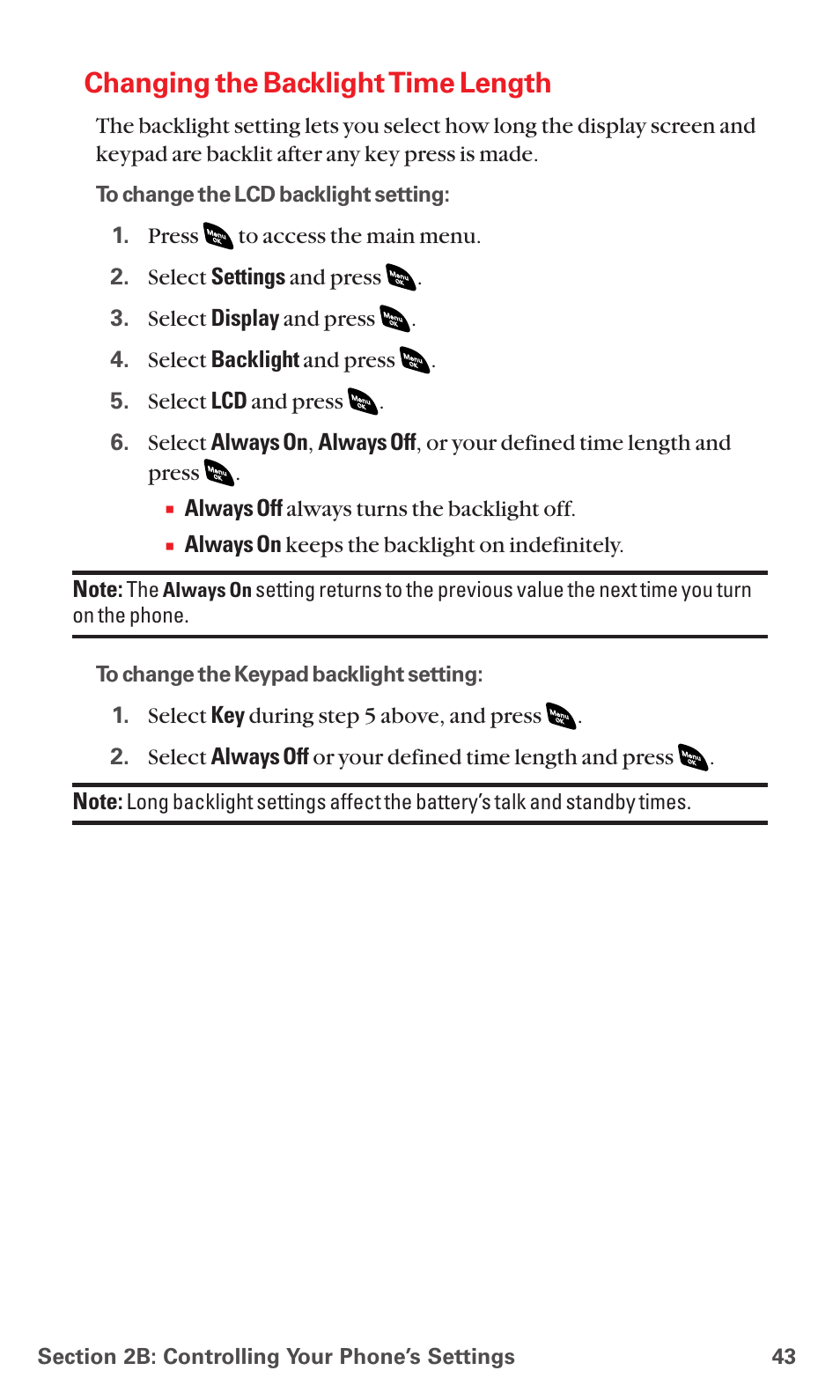 Changing the backlight time length | Sanyo RL 4920 User Manual | Page 55 / 258