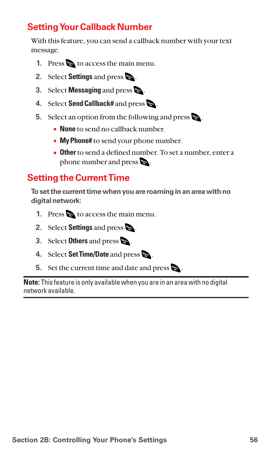 Setting your callback number, Setting the current time | Sanyo RL 4920 User Manual | Page 68 / 258