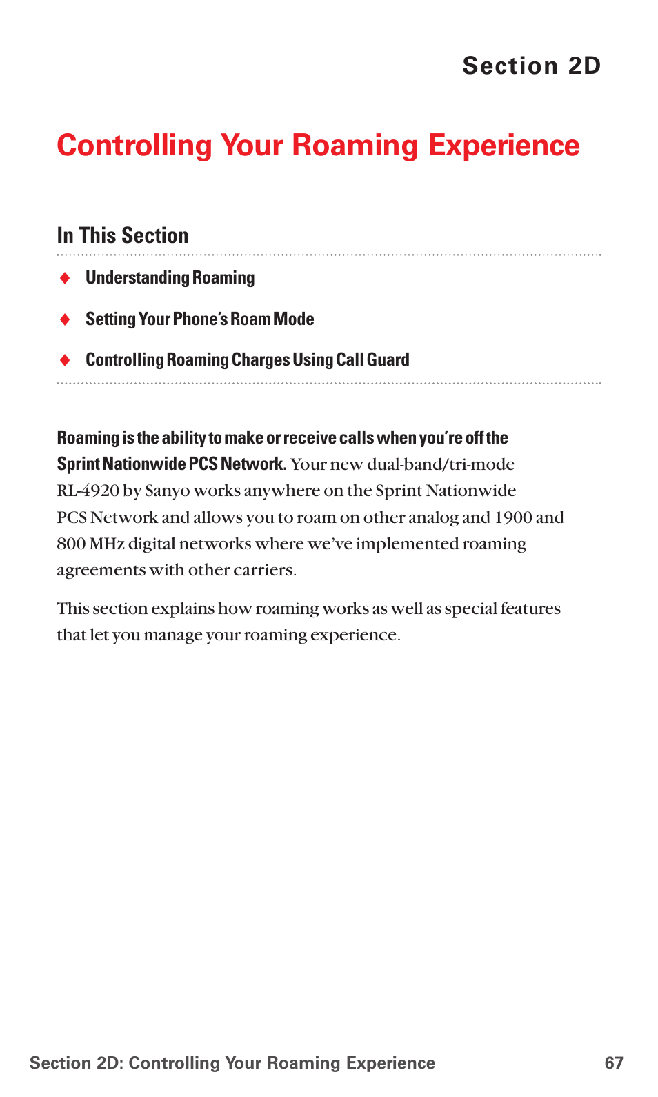 2d. controlling your roaming experience, Controlling your roaming experience | Sanyo RL 4920 User Manual | Page 79 / 258