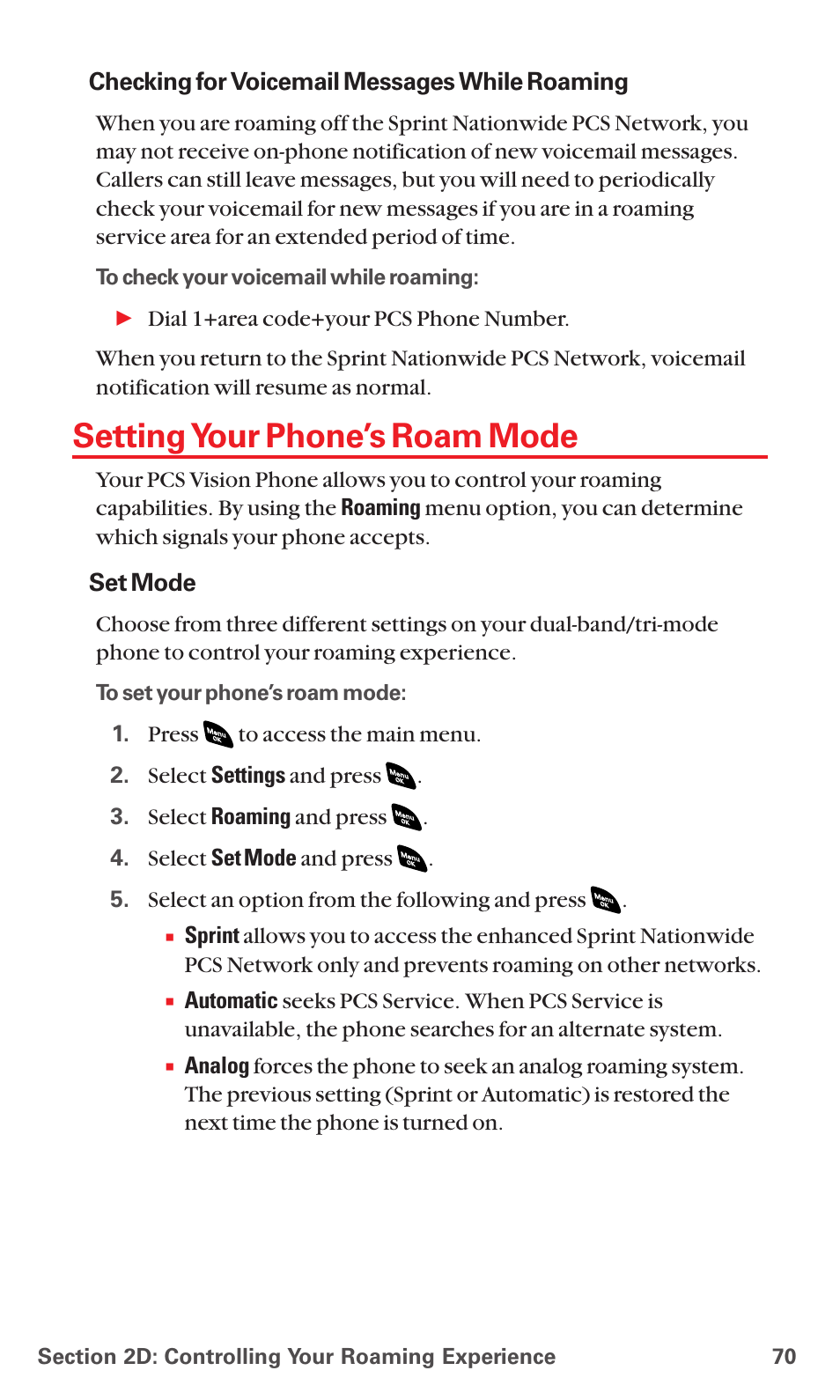 Setting your phone’s roam mode | Sanyo RL 4920 User Manual | Page 82 / 258