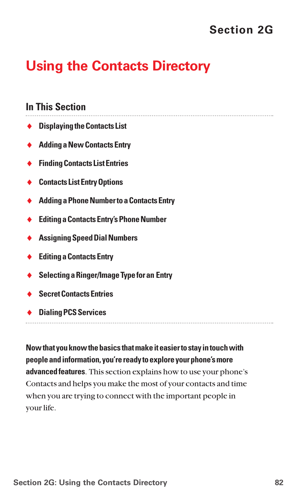 2g. using the contacts directory, Using the contacts directory | Sanyo RL 4920 User Manual | Page 94 / 258