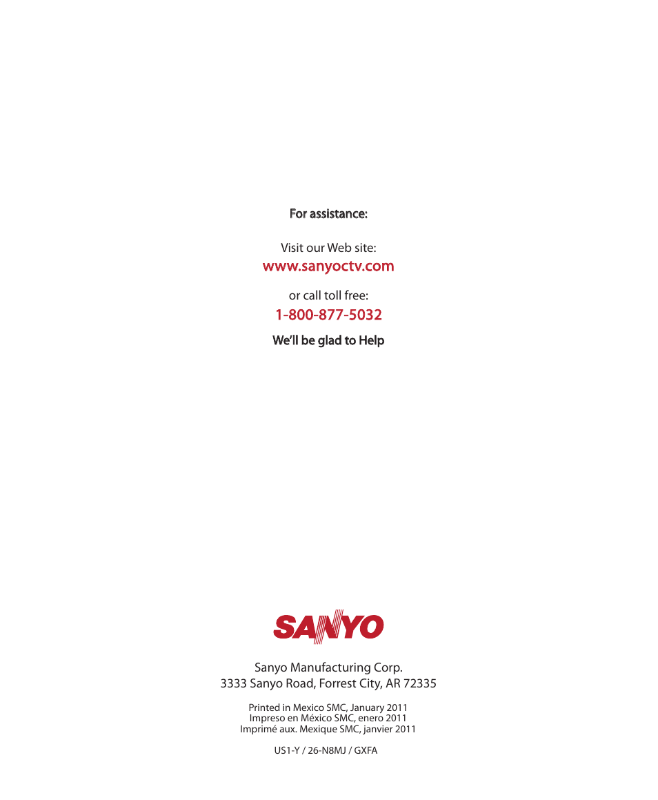 Sanyo DP26640 User Manual | Page 20 / 20