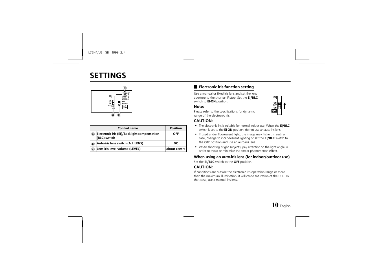 Settings | Sanyo VCB-3574IR User Manual | Page 11 / 16