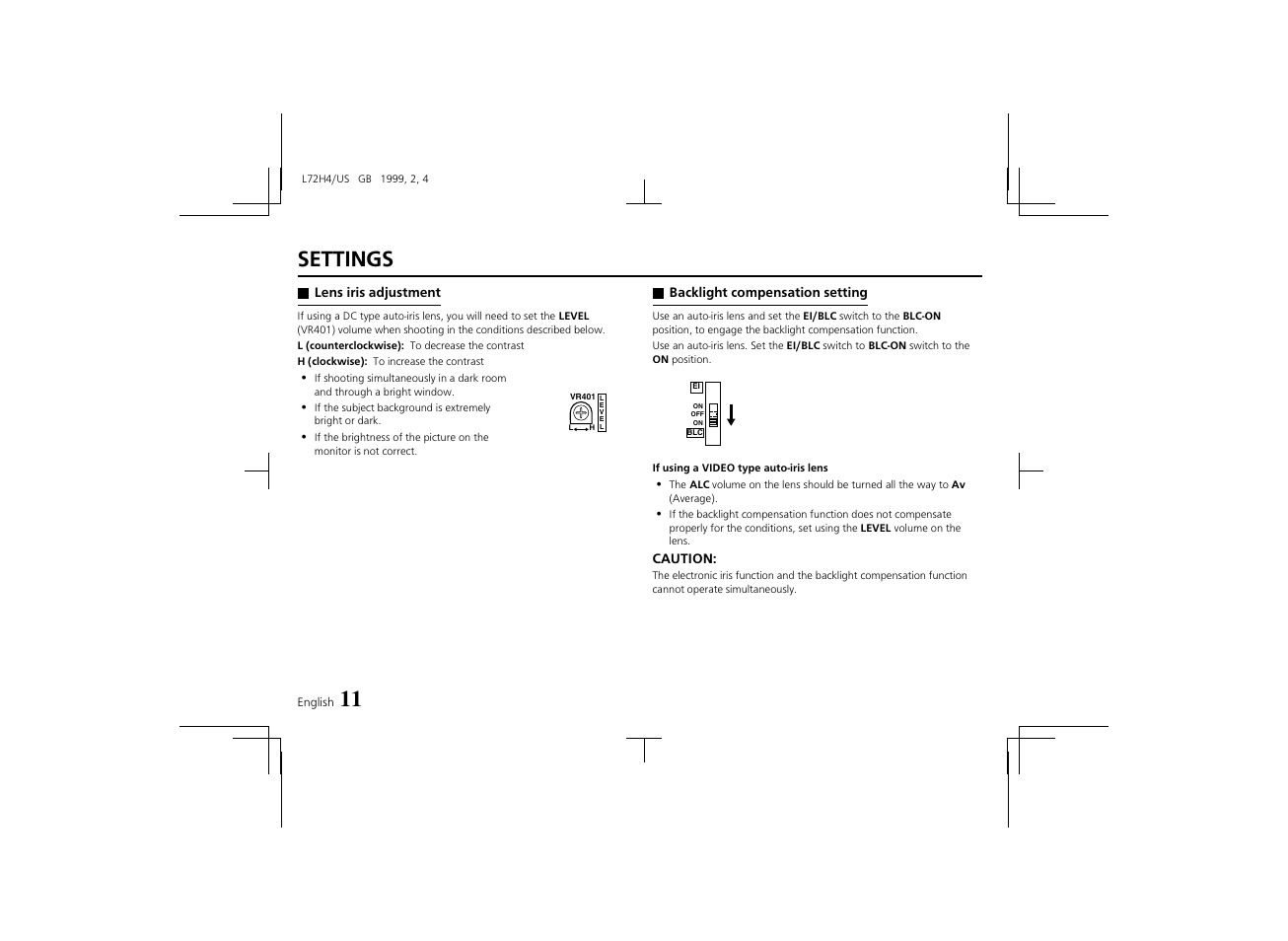 Settings | Sanyo VCB-3574IR User Manual | Page 12 / 16