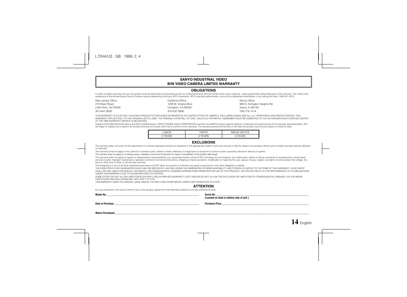 Sanyo VCB-3574IR User Manual | Page 15 / 16