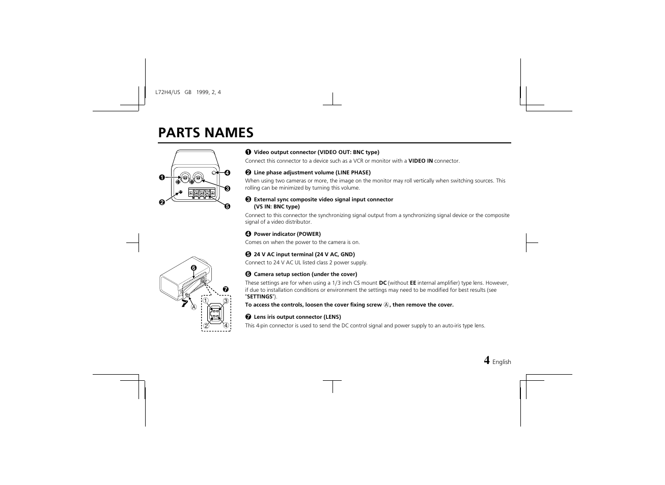 Parts names | Sanyo VCB-3574IR User Manual | Page 5 / 16