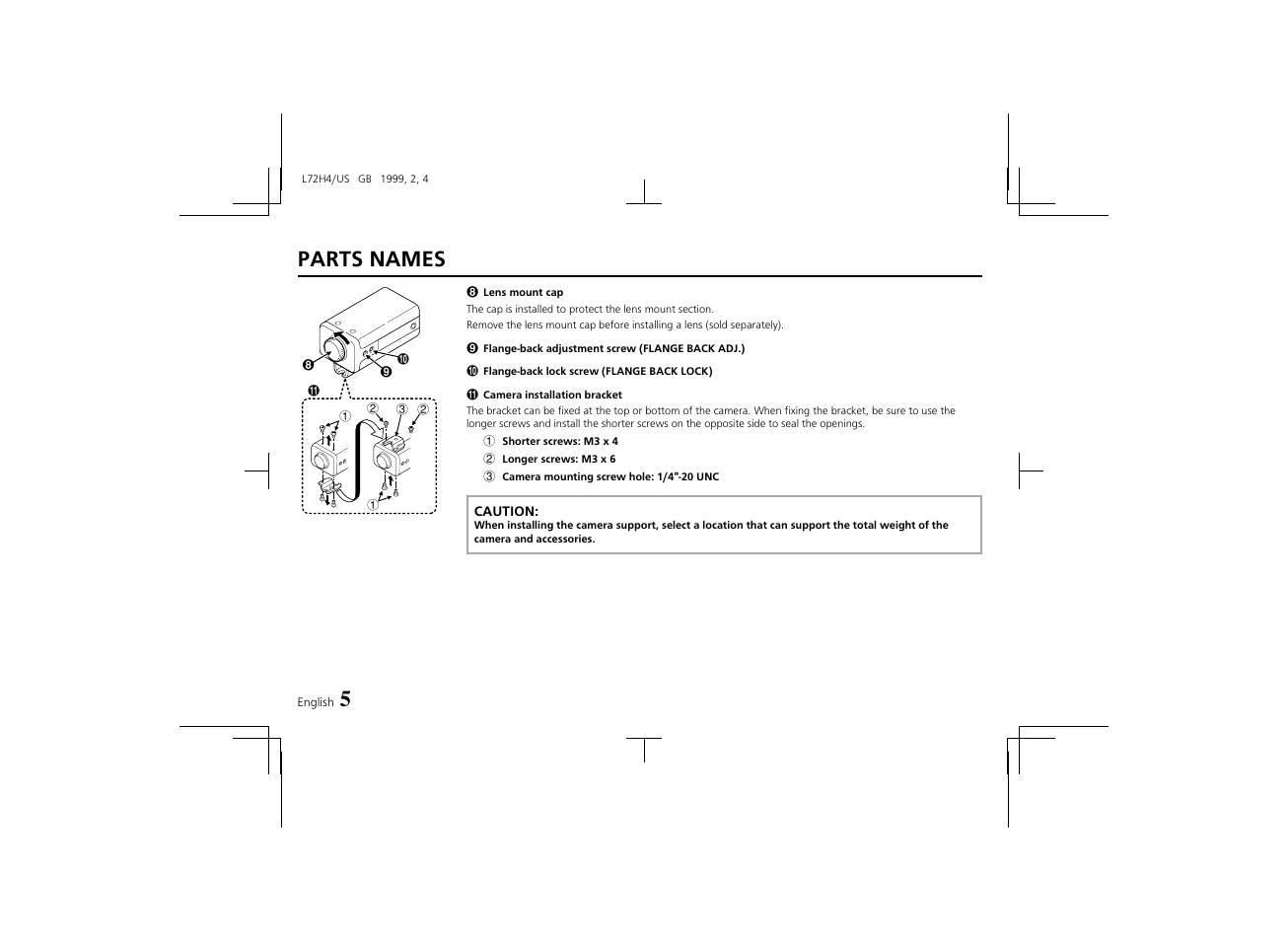 Parts names | Sanyo VCB-3574IR User Manual | Page 6 / 16