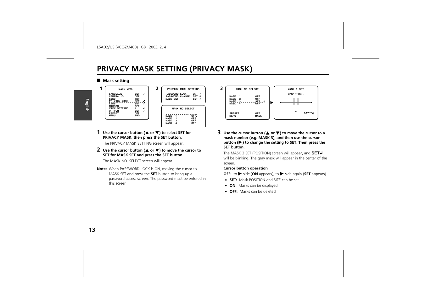 Privacy mask setting (privacy mask) | Sanyo VCC-ZM400 User Manual | Page 14 / 68