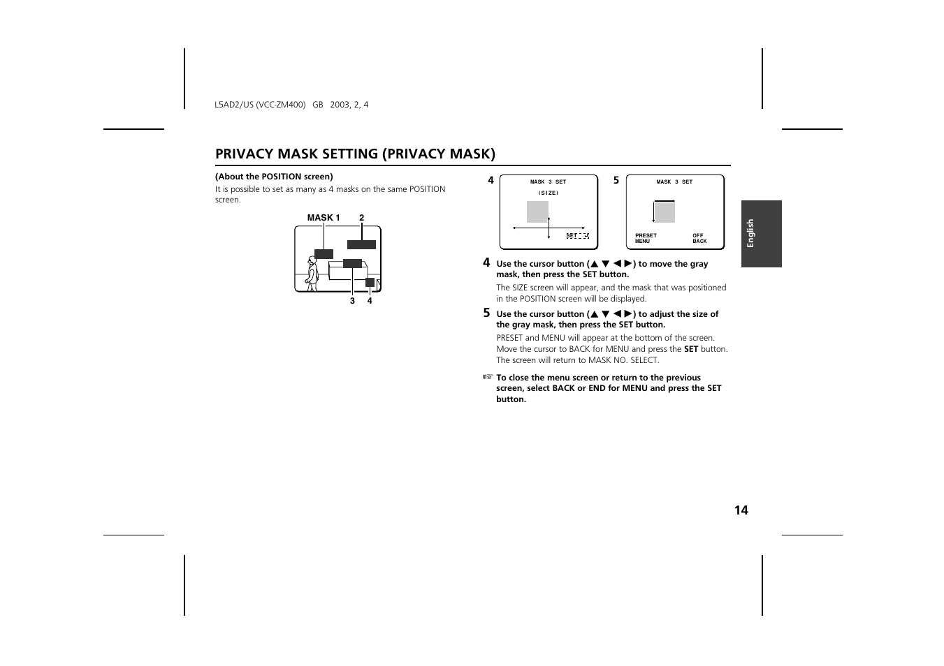 Privacy mask setting (privacy mask) | Sanyo VCC-ZM400 User Manual | Page 15 / 68