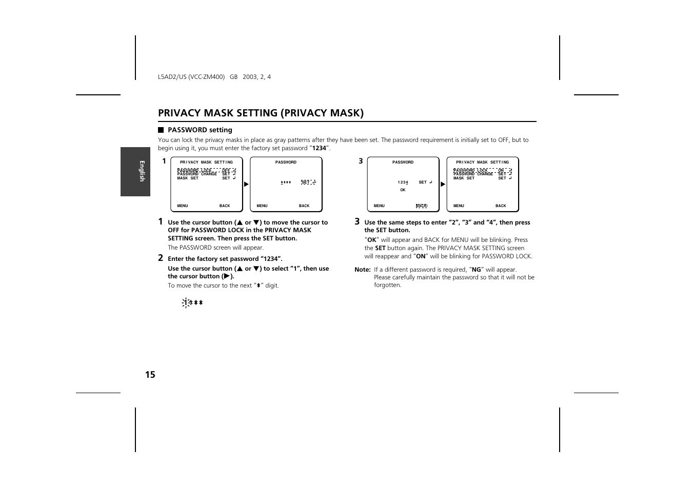 Privacy mask setting (privacy mask) | Sanyo VCC-ZM400 User Manual | Page 16 / 68