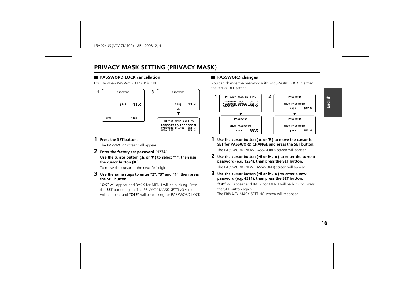 Privacy mask setting (privacy mask) | Sanyo VCC-ZM400 User Manual | Page 17 / 68