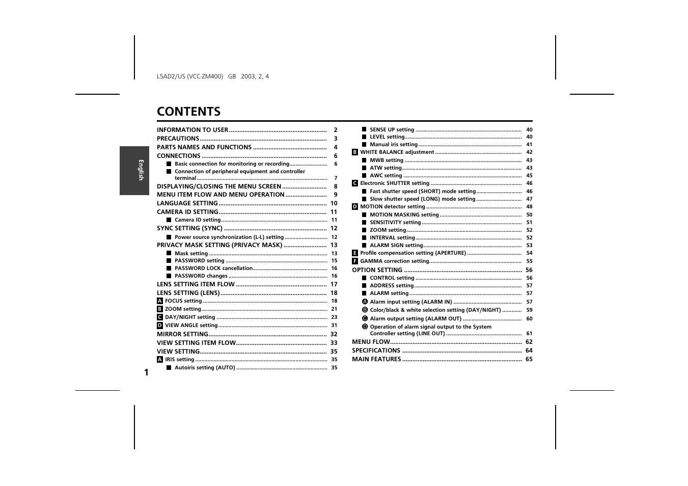 Sanyo VCC-ZM400 User Manual | Page 2 / 68