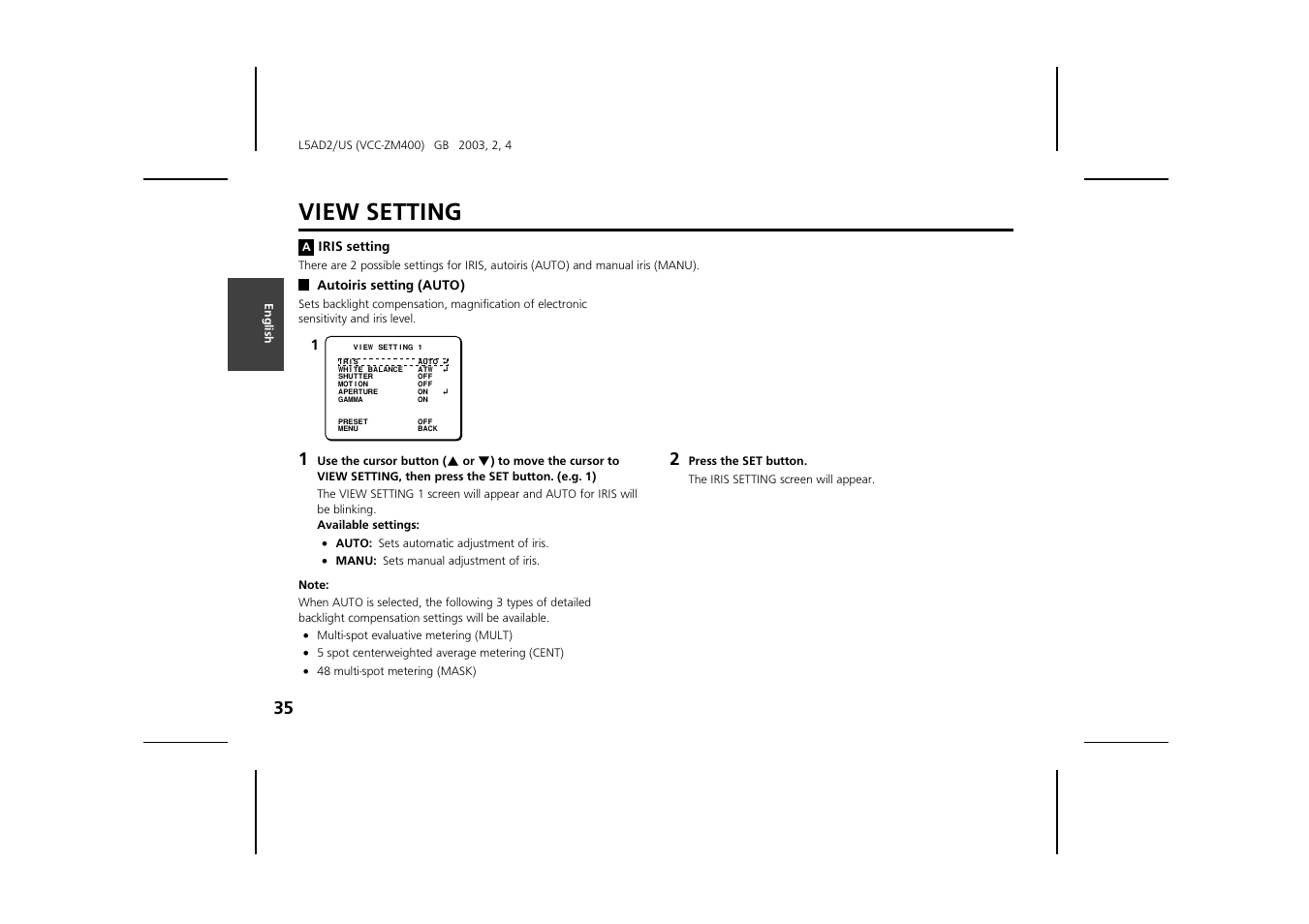 View setting | Sanyo VCC-ZM400 User Manual | Page 36 / 68