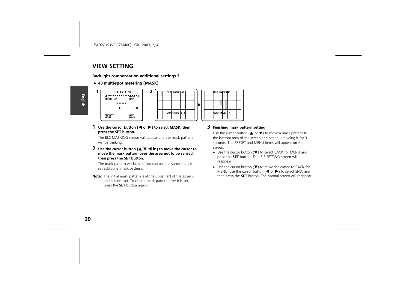 View setting | Sanyo VCC-ZM400 User Manual | Page 40 / 68
