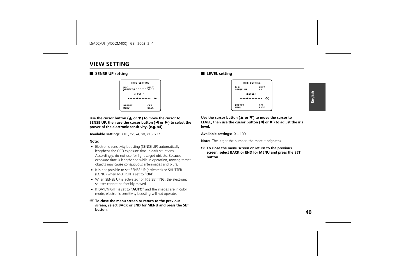 View setting | Sanyo VCC-ZM400 User Manual | Page 41 / 68