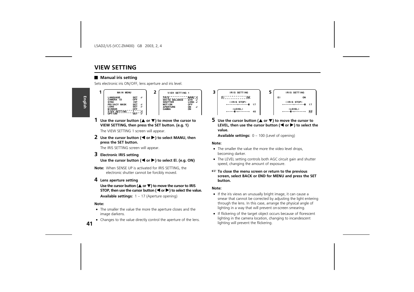 View setting | Sanyo VCC-ZM400 User Manual | Page 42 / 68