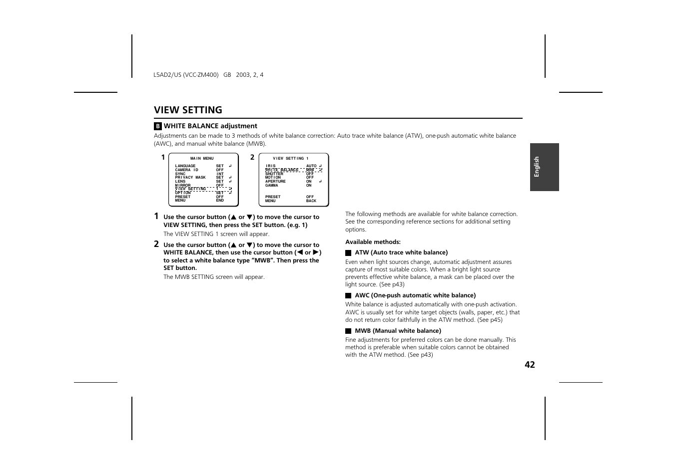 View setting | Sanyo VCC-ZM400 User Manual | Page 43 / 68