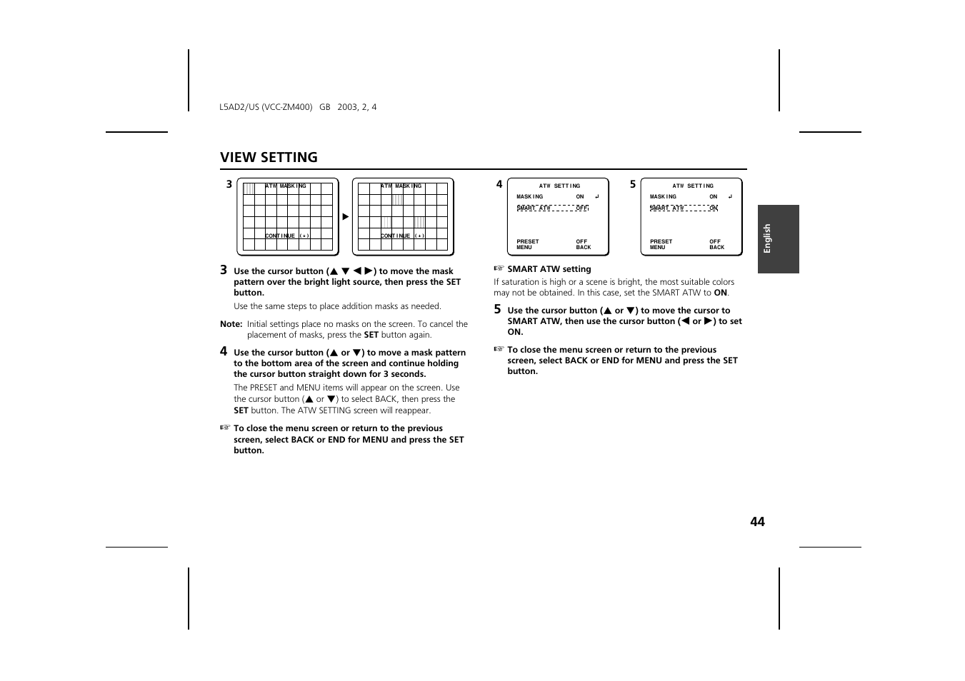 View setting | Sanyo VCC-ZM400 User Manual | Page 45 / 68