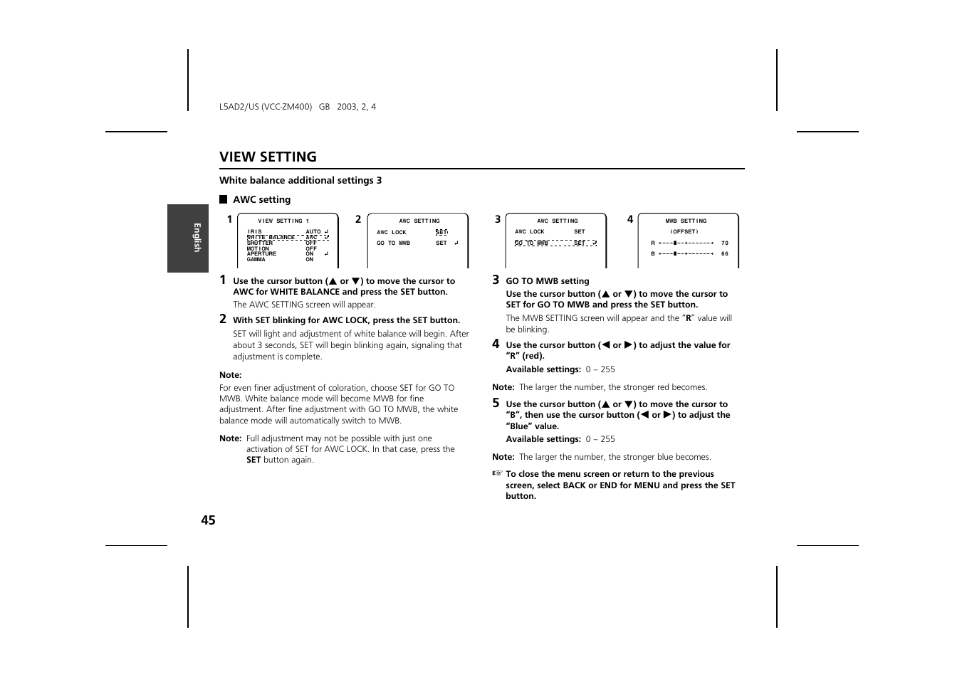 View setting | Sanyo VCC-ZM400 User Manual | Page 46 / 68