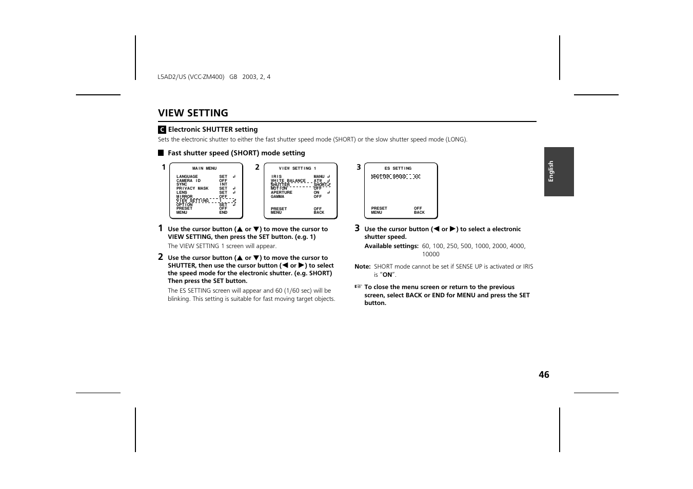 View setting | Sanyo VCC-ZM400 User Manual | Page 47 / 68