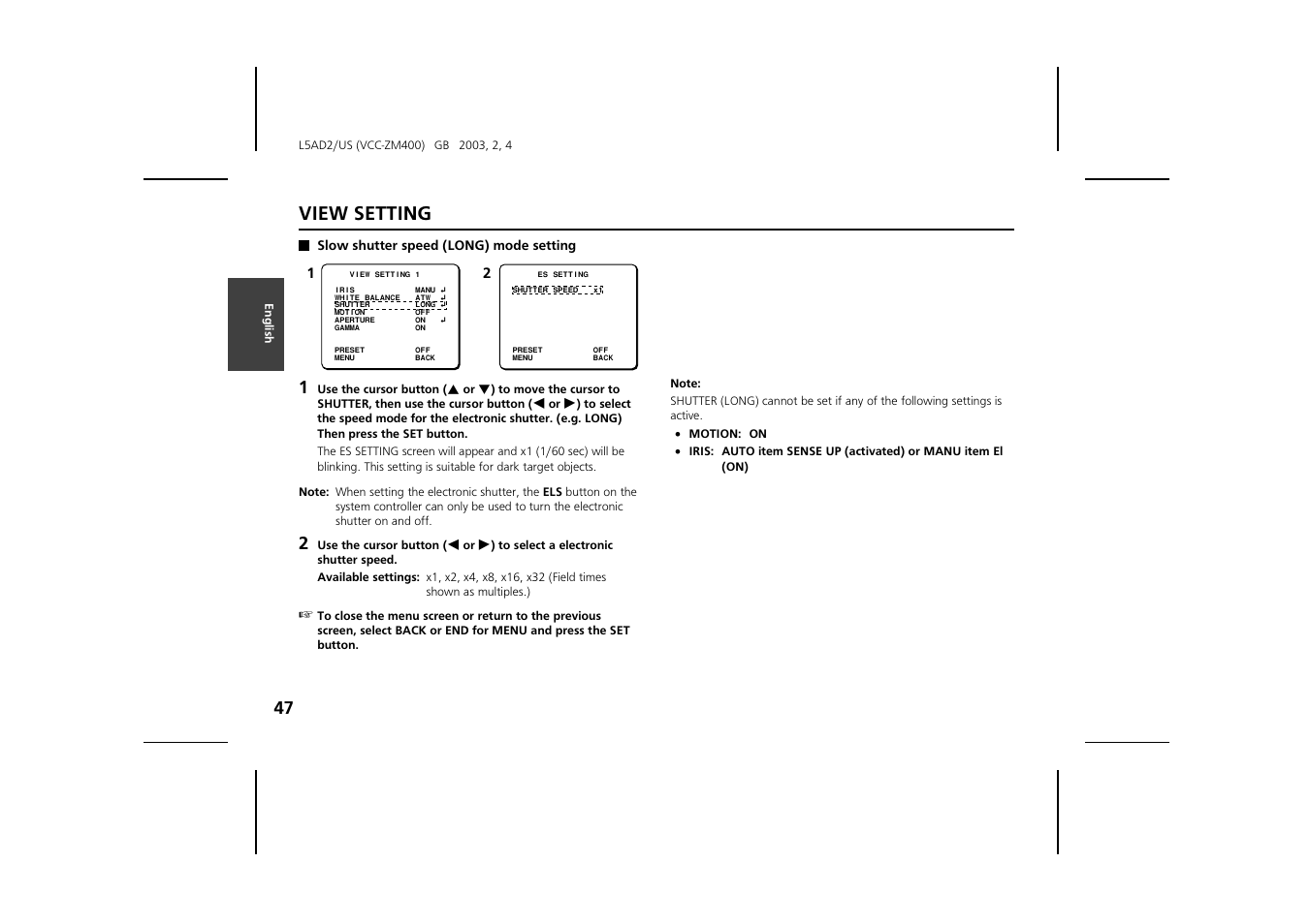 View setting | Sanyo VCC-ZM400 User Manual | Page 48 / 68