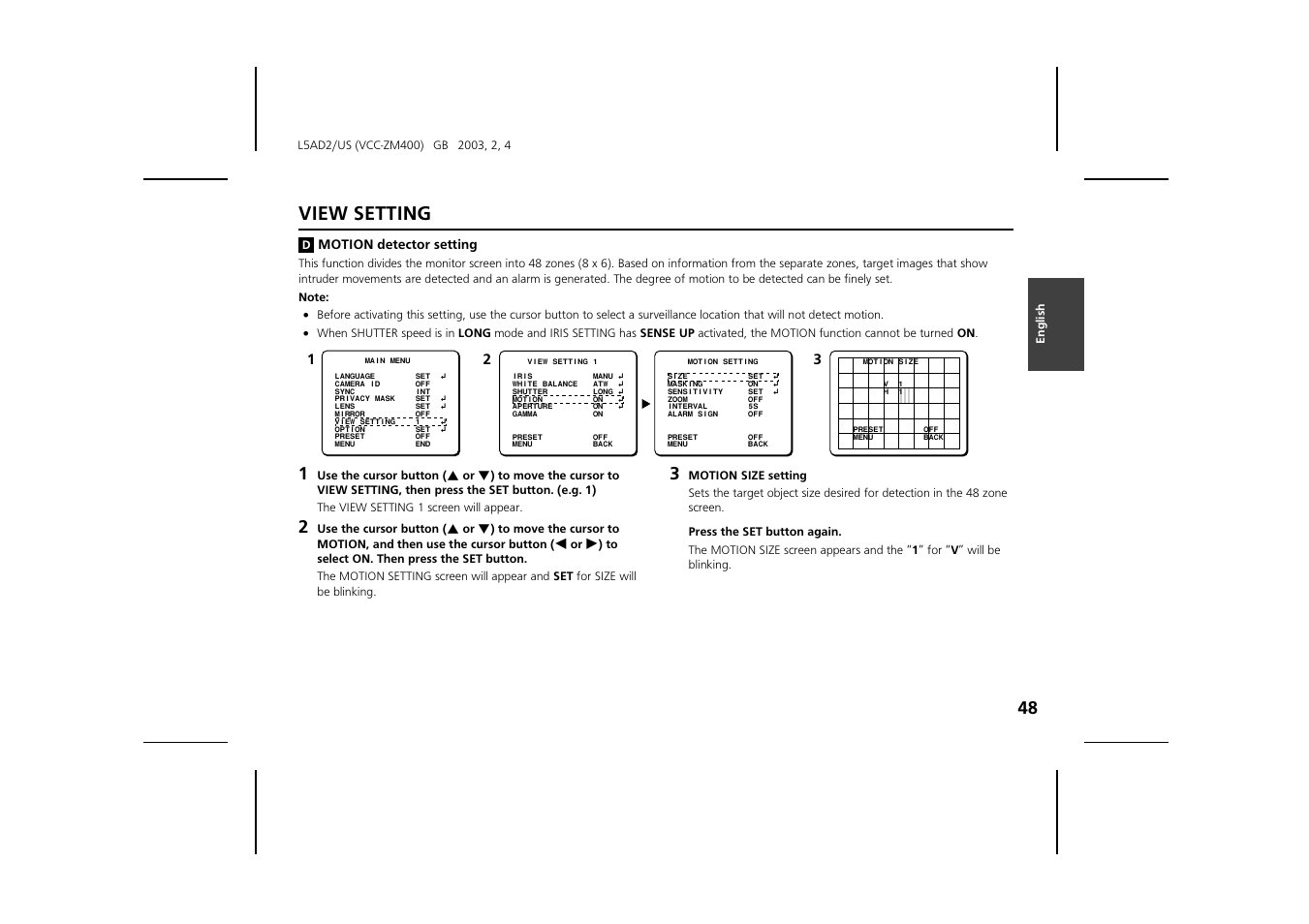 View setting | Sanyo VCC-ZM400 User Manual | Page 49 / 68