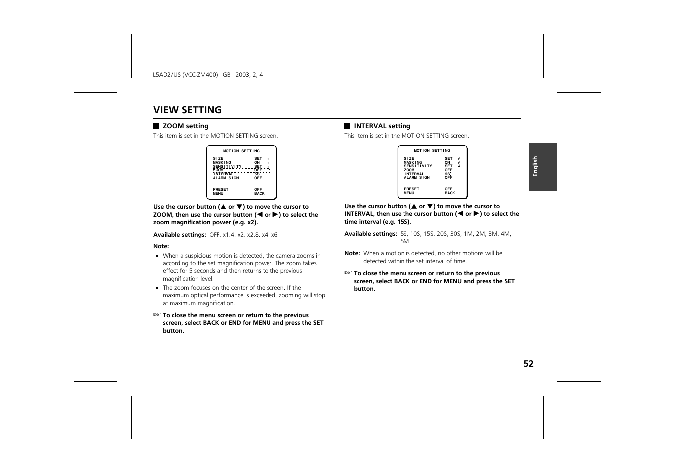 View setting | Sanyo VCC-ZM400 User Manual | Page 53 / 68