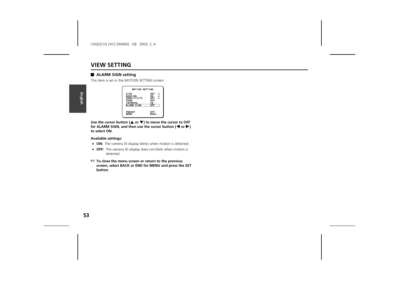 View setting | Sanyo VCC-ZM400 User Manual | Page 54 / 68