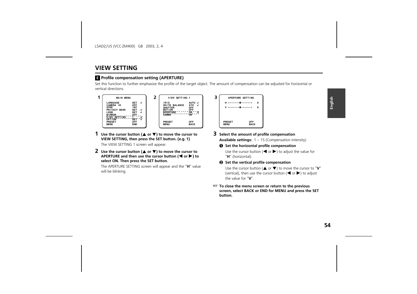View setting | Sanyo VCC-ZM400 User Manual | Page 55 / 68