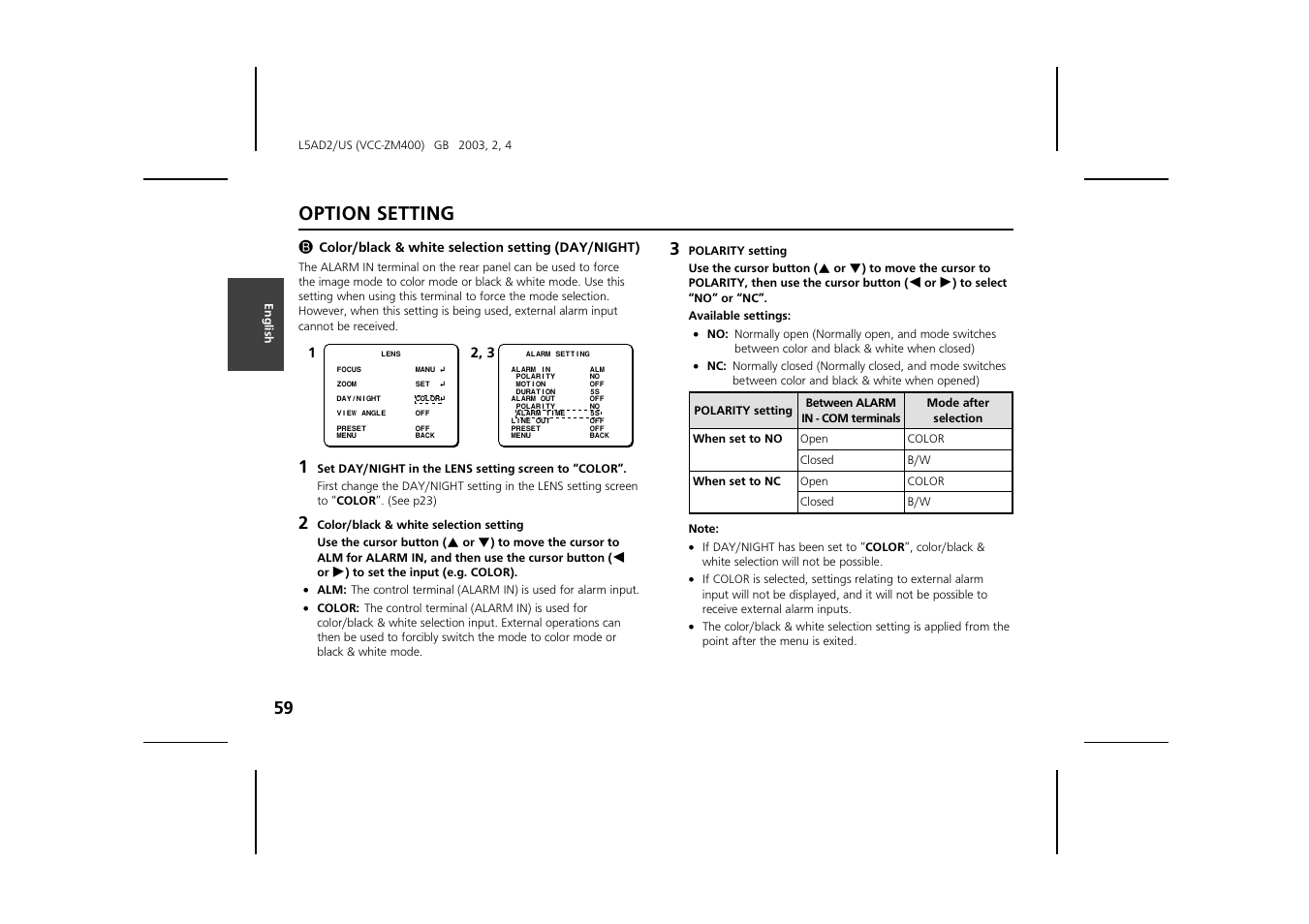 Option setting | Sanyo VCC-ZM400 User Manual | Page 60 / 68