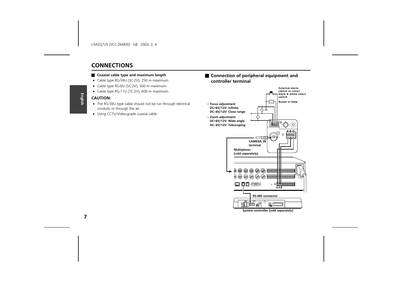 Connections | Sanyo VCC-ZM400 User Manual | Page 8 / 68