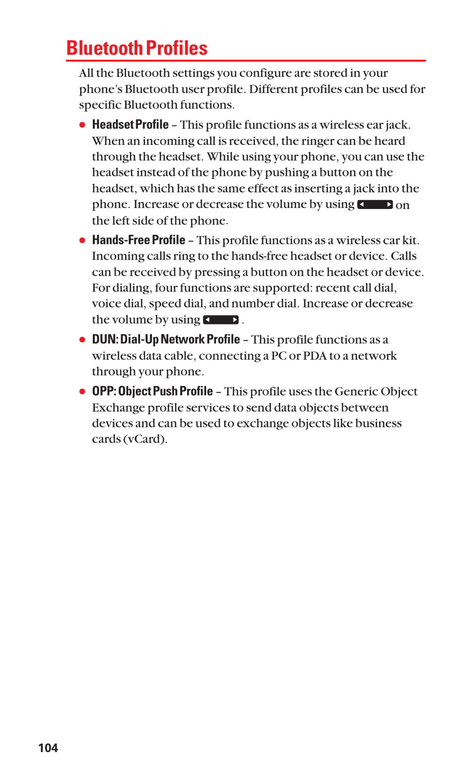 Bluetooth profiles | Sanyo S1 User Manual | Page 112 / 131