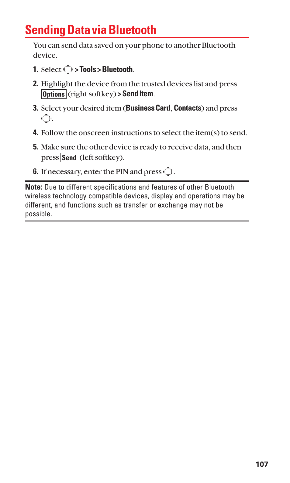 Sending data via bluetooth | Sanyo S1 User Manual | Page 115 / 131