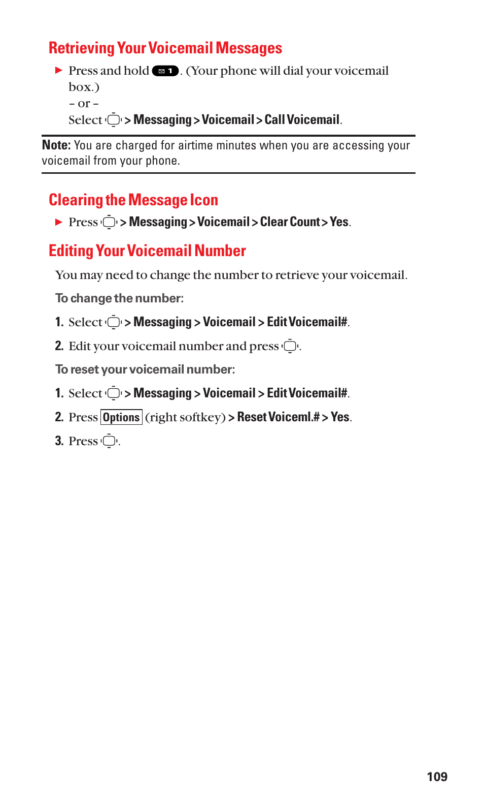 Retrieving your voicemail messages, Clearing the message icon, Editing your voicemail number | Sanyo S1 User Manual | Page 117 / 131