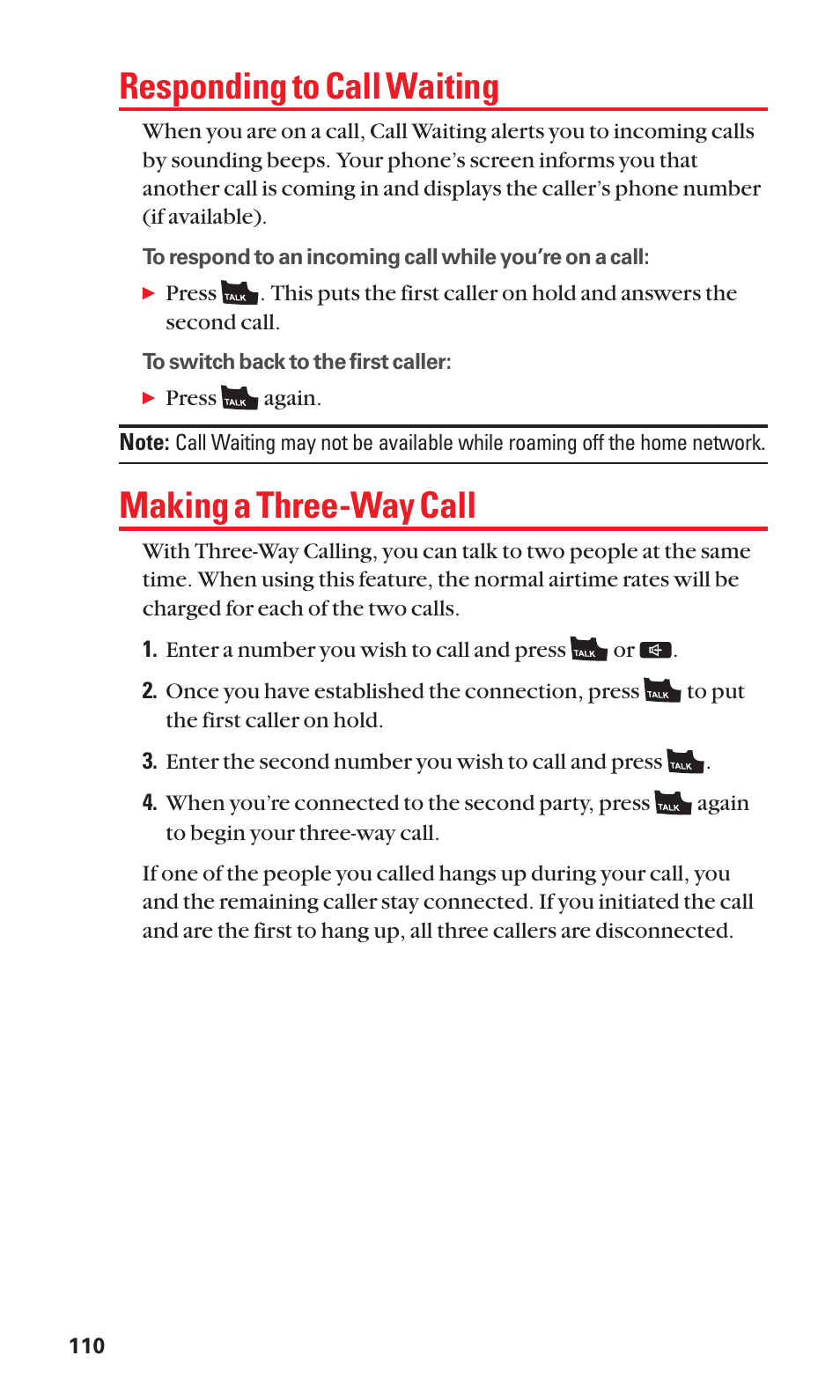 Responding to call waiting, Making a three-way call | Sanyo S1 User Manual | Page 118 / 131