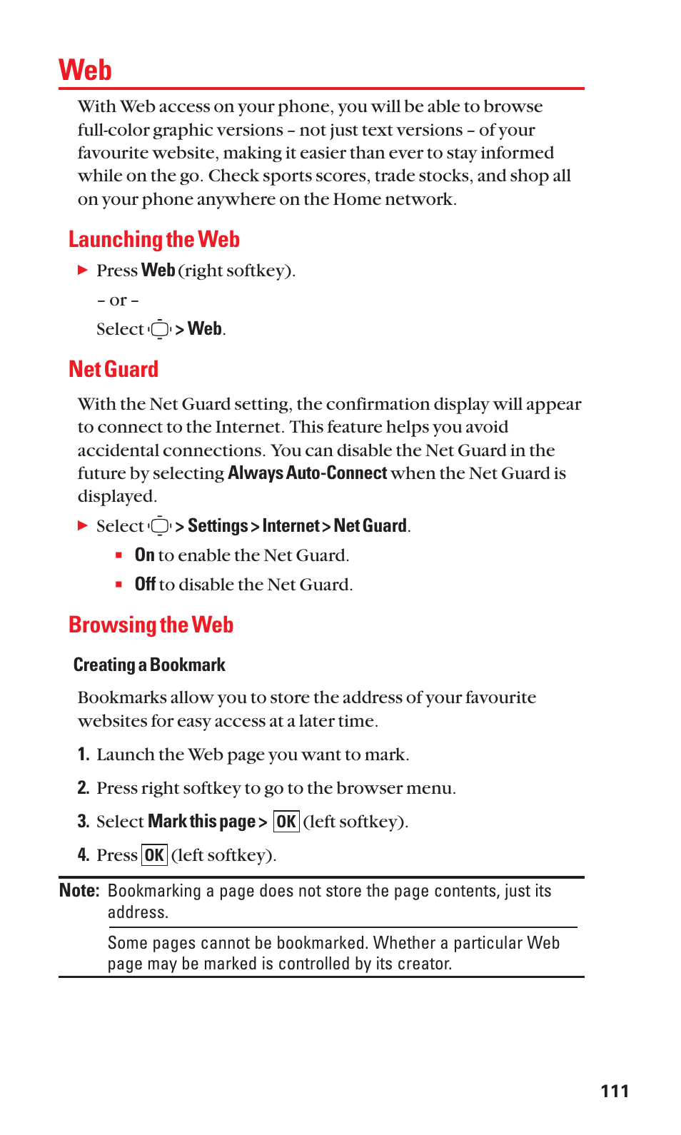 Launching the web, Net guard, Browsing the web | Sanyo S1 User Manual | Page 119 / 131