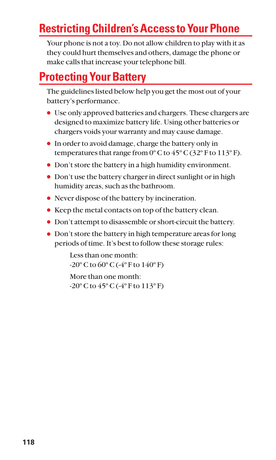 Restricting children’s access to your phone, Protecting your battery | Sanyo S1 User Manual | Page 126 / 131