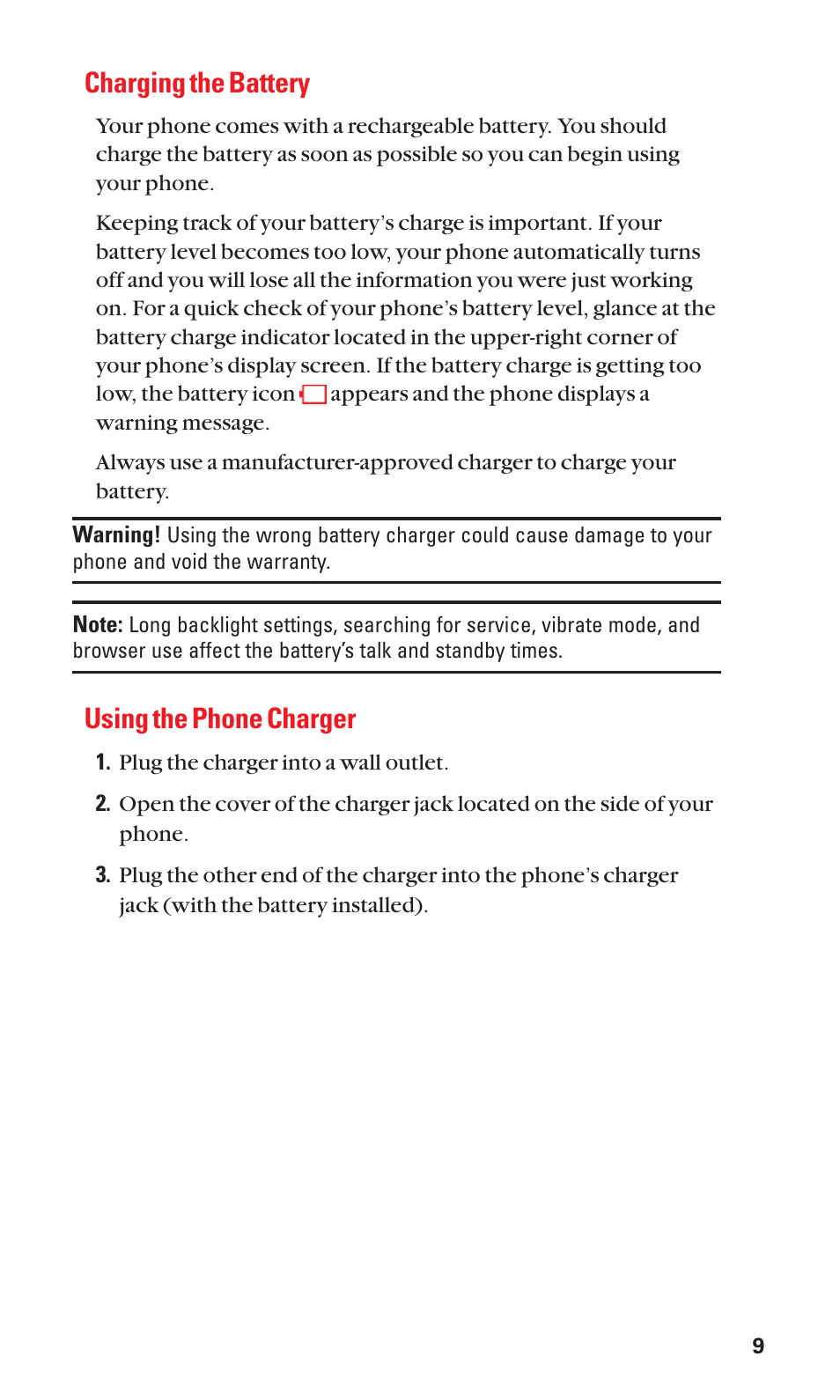 Charging the battery, Using the phone charger | Sanyo S1 User Manual | Page 17 / 131