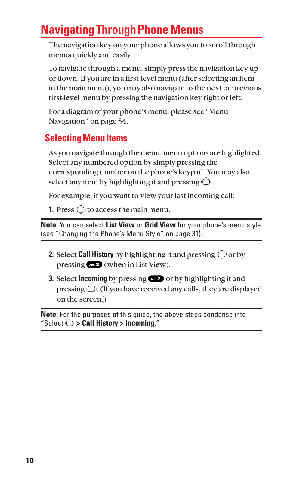 Navigating through phone menus, Selecting menu items | Sanyo S1 User Manual | Page 18 / 131