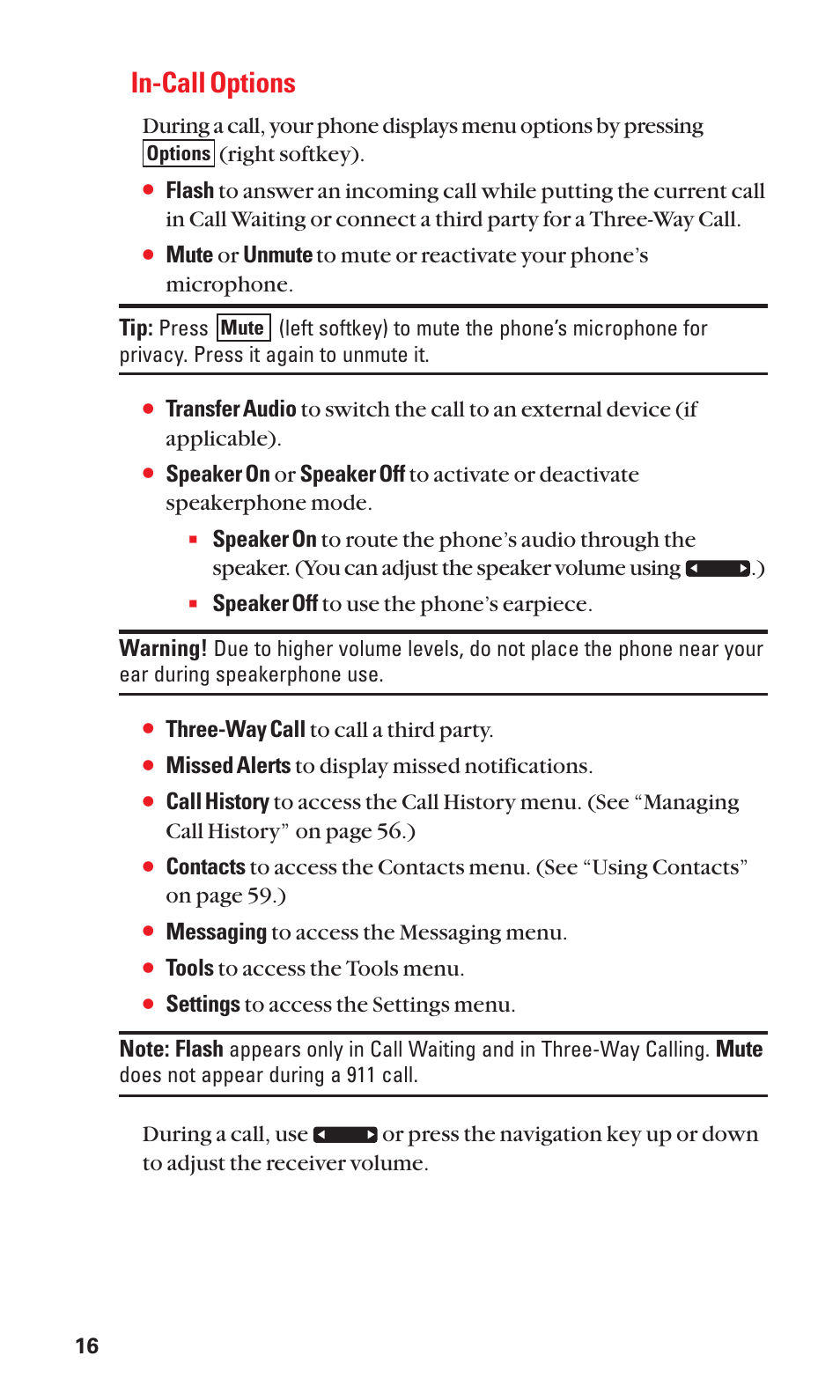 In-call options | Sanyo S1 User Manual | Page 24 / 131