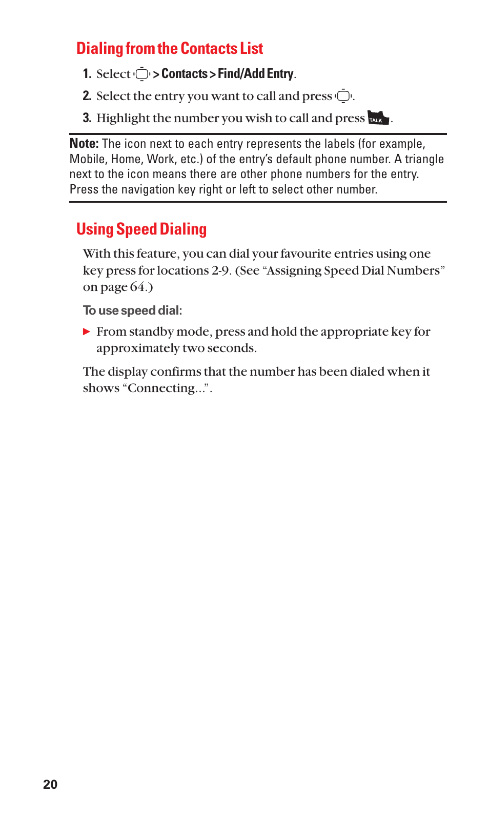 Dialing from the contacts list, Using speed dialing | Sanyo S1 User Manual | Page 28 / 131