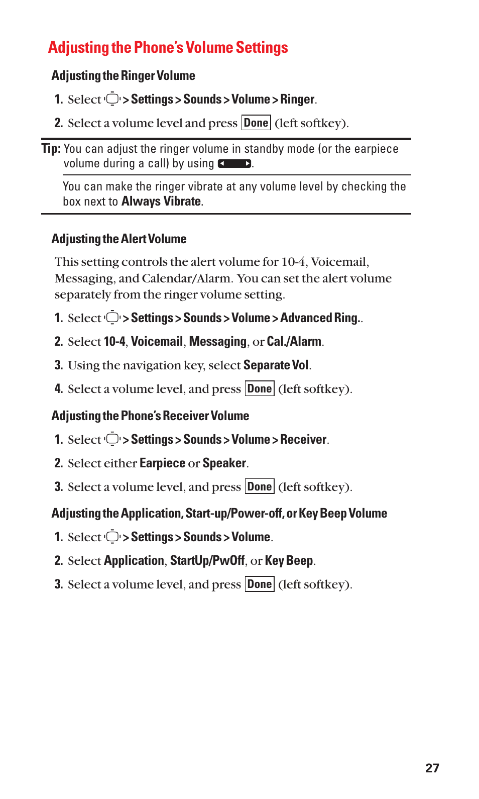 Adjusting the phone’s volume settings | Sanyo S1 User Manual | Page 35 / 131