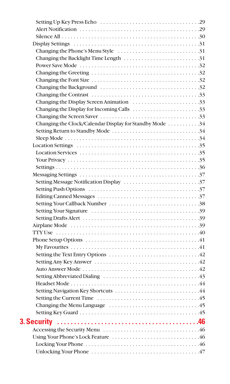 Security | Sanyo S1 User Manual | Page 4 / 131
