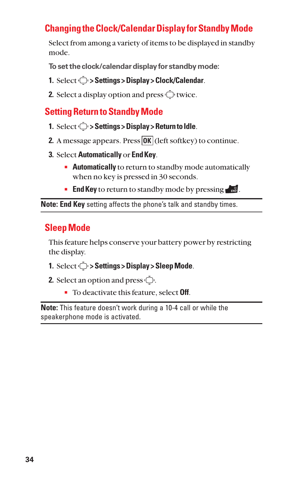 Setting return to standby mode, Sleep mode | Sanyo S1 User Manual | Page 42 / 131