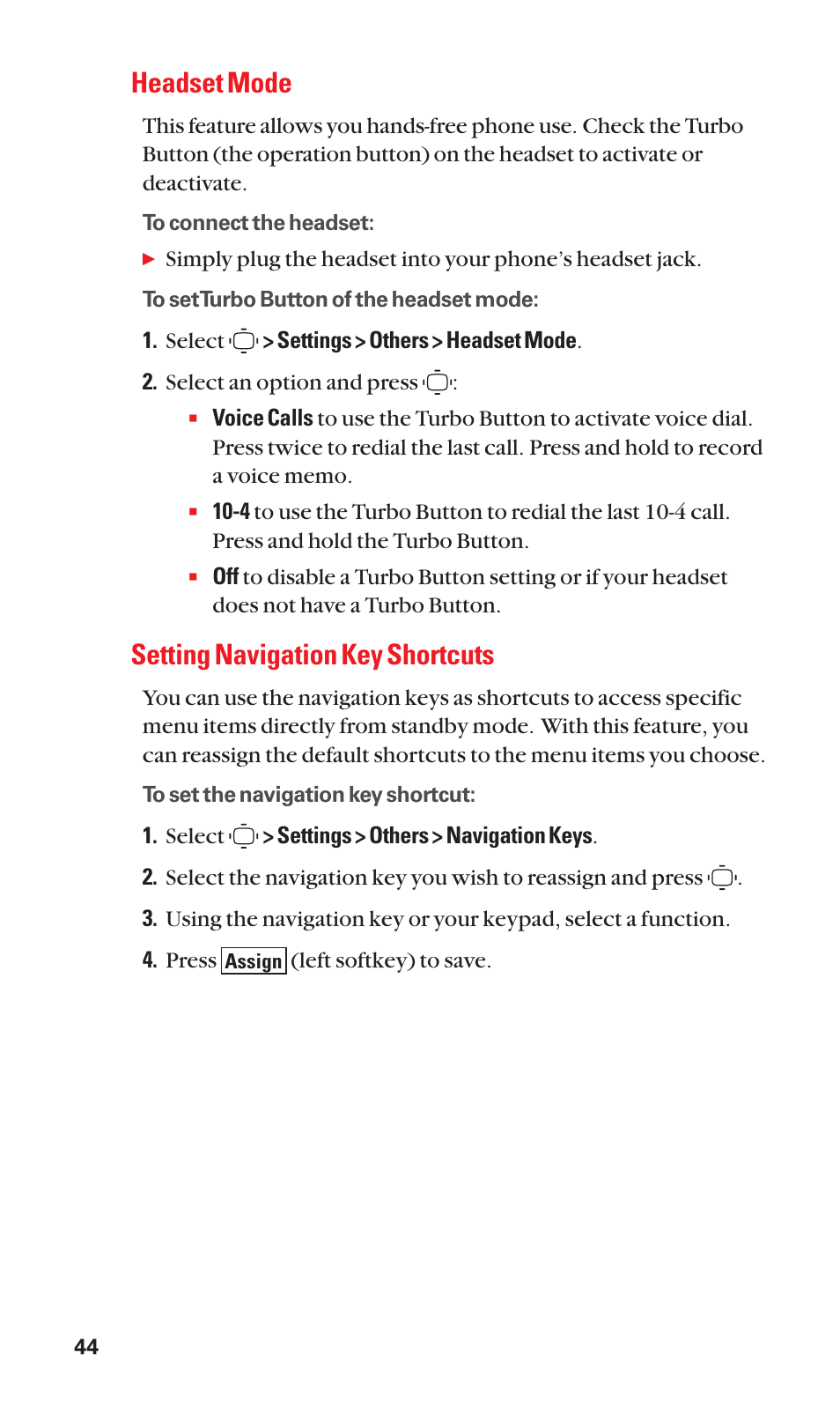 Headset mode, Setting navigation key shortcuts | Sanyo S1 User Manual | Page 52 / 131