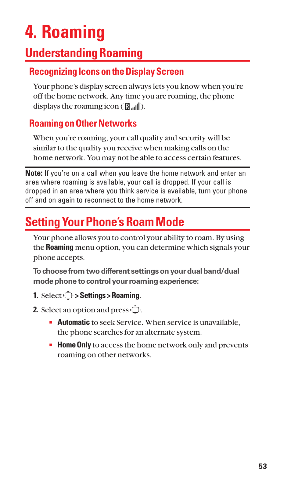 Roaming, Understanding roaming, Setting your phone’s roam mode | Recognizing icons on the display screen, Roaming on other networks | Sanyo S1 User Manual | Page 61 / 131